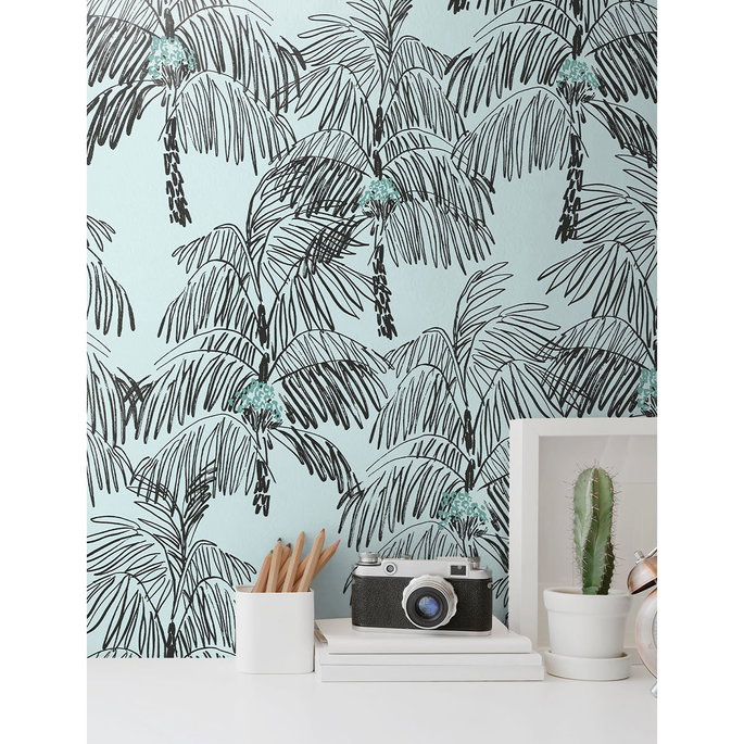 NextWall Peel &amp; Stick Palm Beach Sky Blue &amp; Black Wallpaper image 2 of 5