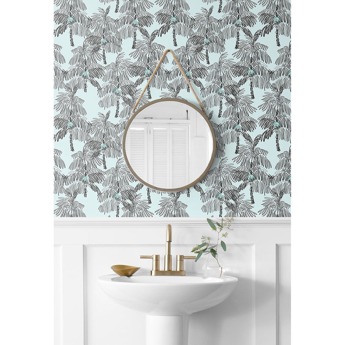 NextWall Peel &amp; Stick Palm Beach Sky Blue &amp; Black Wallpaper image 3 of 5