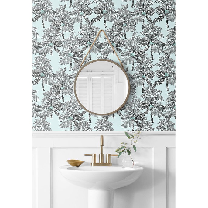 NextWall Peel &amp; Stick Palm Beach Sky Blue &amp; Black Wallpaper image 3 of 5