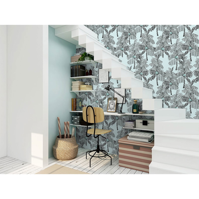 NextWall Peel &amp; Stick Palm Beach Sky Blue &amp; Black Wallpaper image 5 of 5