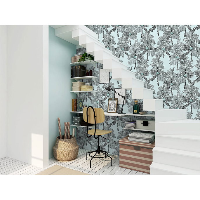 NextWall Peel &amp; Stick Palm Beach Sky Blue &amp; Black Wallpaper image 5 of 5