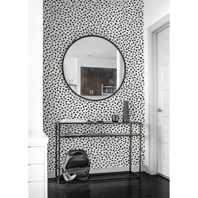 NextWall Peel &amp; Stick Speckled Dot Black &amp; White Wallpaper image 2 of 5