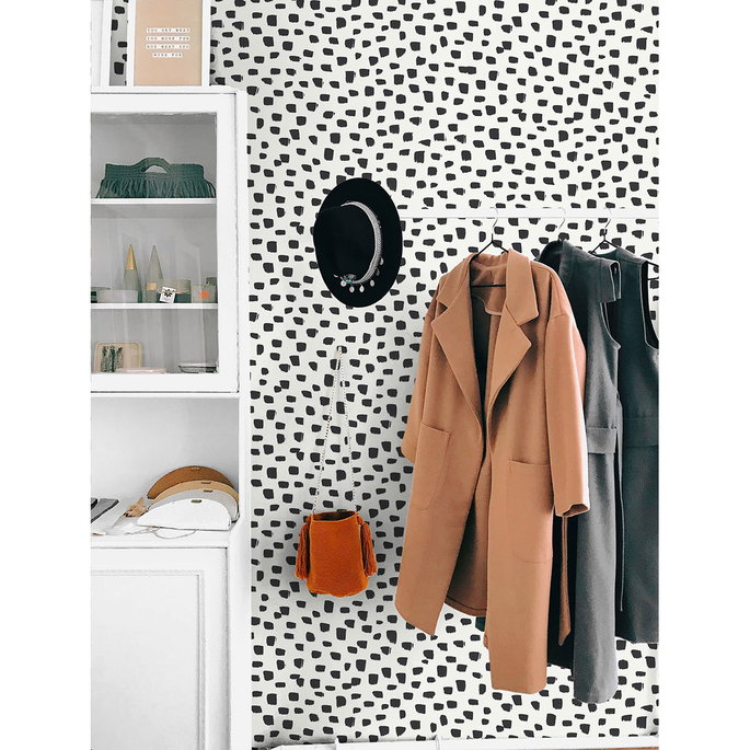 NextWall Peel &amp; Stick Speckled Dot Black &amp; White Wallpaper image 3 of 5