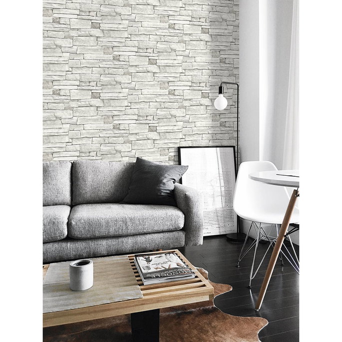 NextWall Peel &amp; Stick Stacked Stone Arctic Grey Wallpaper image 2 of 5
