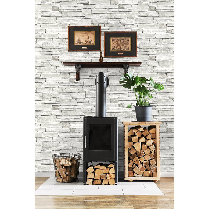 NextWall Peel &amp; Stick Stacked Stone Arctic Grey Wallpaper image 4 of 5