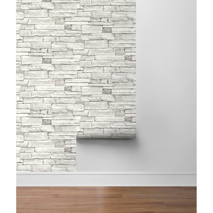NextWall Peel &amp; Stick Stacked Stone Arctic Grey Wallpaper image 5 of 5