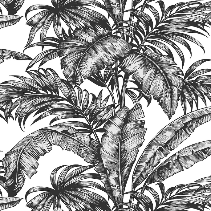 NextWall Peel &amp; Stick Palm Jungle Ebony &amp; Pearl Wallpaper image 1 of 5