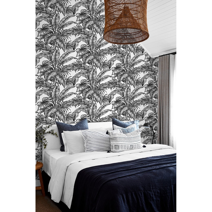 NextWall Peel &amp; Stick Palm Jungle Ebony &amp; Pearl Wallpaper image 2 of 5