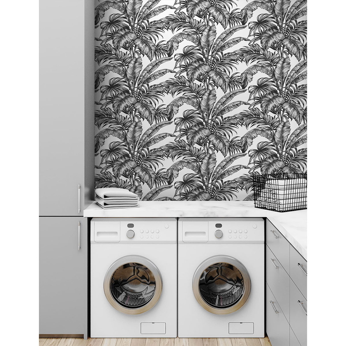 NextWall Peel &amp; Stick Palm Jungle Ebony &amp; Pearl Wallpaper image 3 of 5