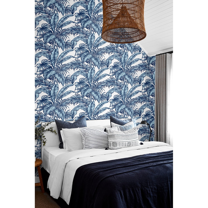 NextWall Peel &amp; Stick Palm Jungle Marine Blue Wallpaper image 2 of 5