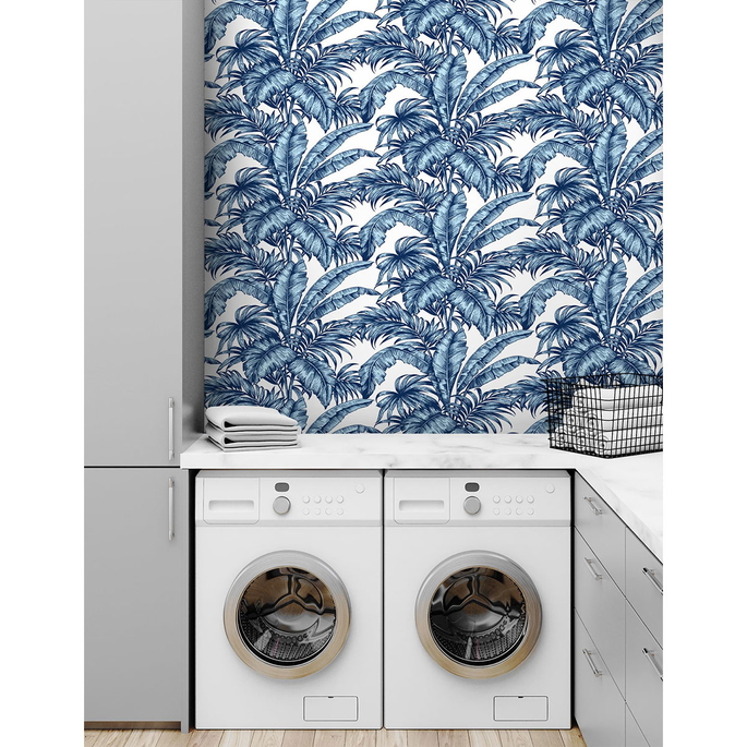 NextWall Peel &amp; Stick Palm Jungle Marine Blue Wallpaper image 3 of 5