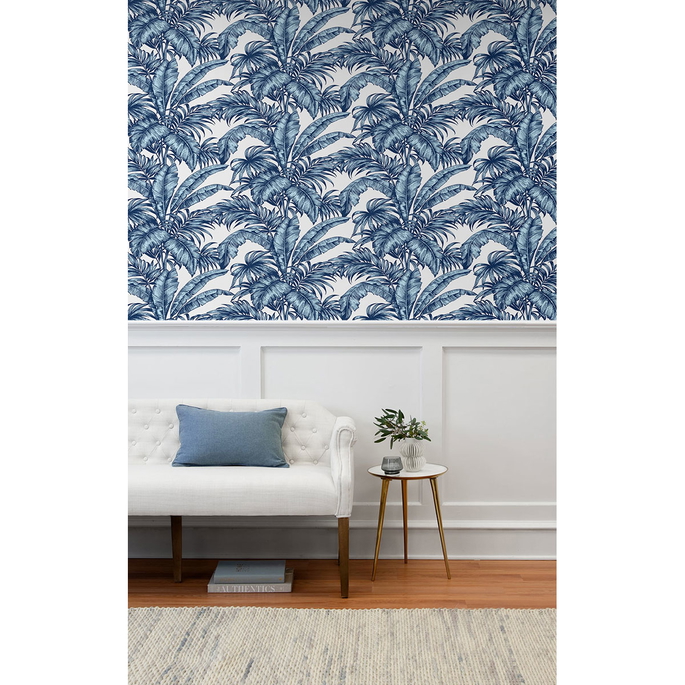 NextWall Peel &amp; Stick Palm Jungle Marine Blue Wallpaper image 4 of 5