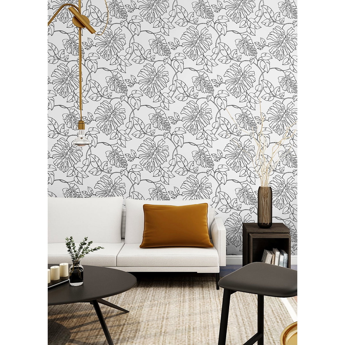 NextWall Peel &amp; Stick Tropical Linework Black &amp; White Wallpaper image 2 of 5