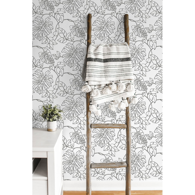 NextWall Peel &amp; Stick Tropical Linework Black &amp; White Wallpaper image 4 of 5