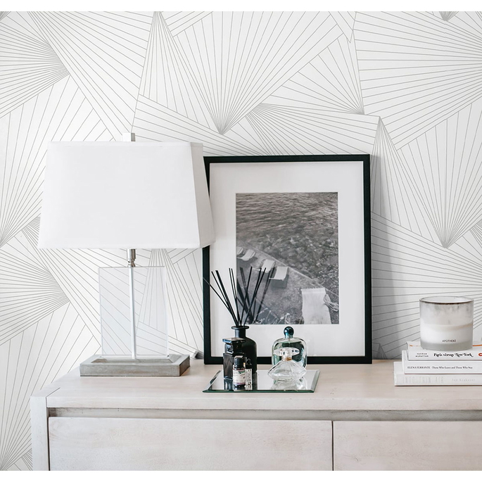 NextWall Peel &amp; Stick Ray Geo White &amp; Harbor Gray Wallpaper image 2 of 5
