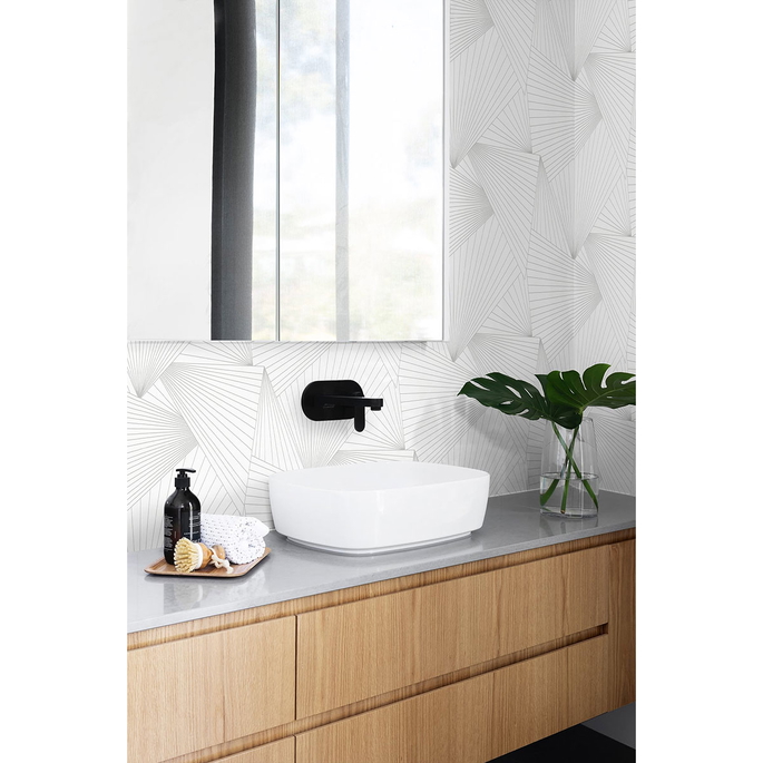 NextWall Peel &amp; Stick Ray Geo White &amp; Harbor Gray Wallpaper image 3 of 5