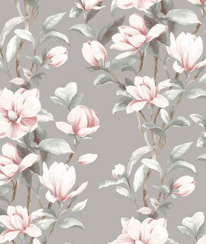 NextWall Peel & Stick Magnolia Trail Metallic Silver & Petal Pink Wallpaper