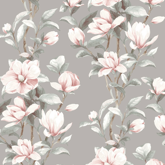 NextWall Peel &amp; Stick Magnolia Trail Metallic Silver &amp; Petal Pink Wallpaper image 1 of 4
