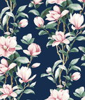 NextWall Peel & Stick Magnolia Trail Navy & Blush Wallpaper