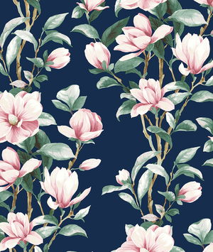 NextWall Peel & Stick Magnolia Trail Navy & Blush Wallpaper