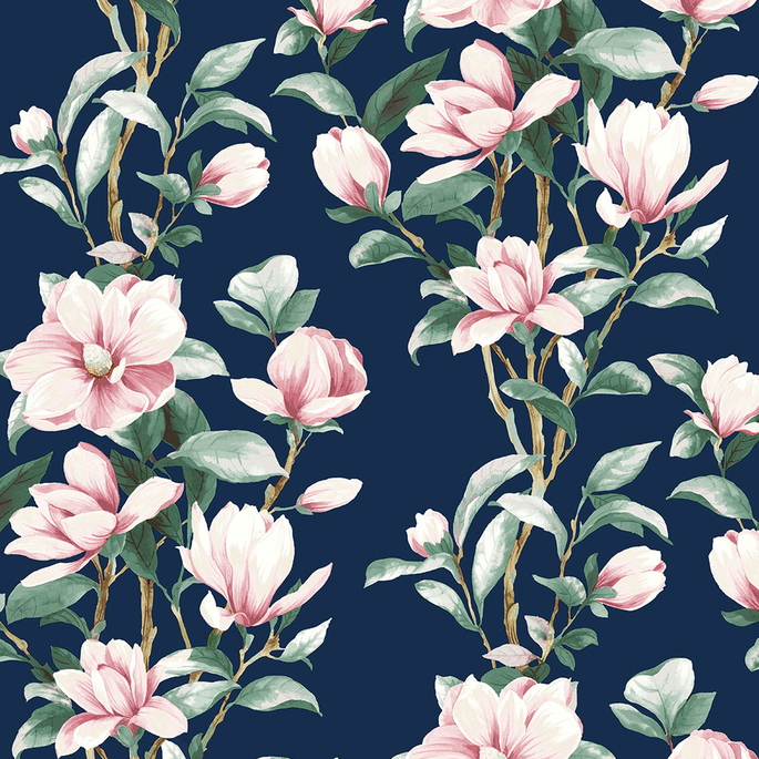 NextWall Peel &amp; Stick Magnolia Trail Navy &amp; Blush Wallpaper image 1 of 4