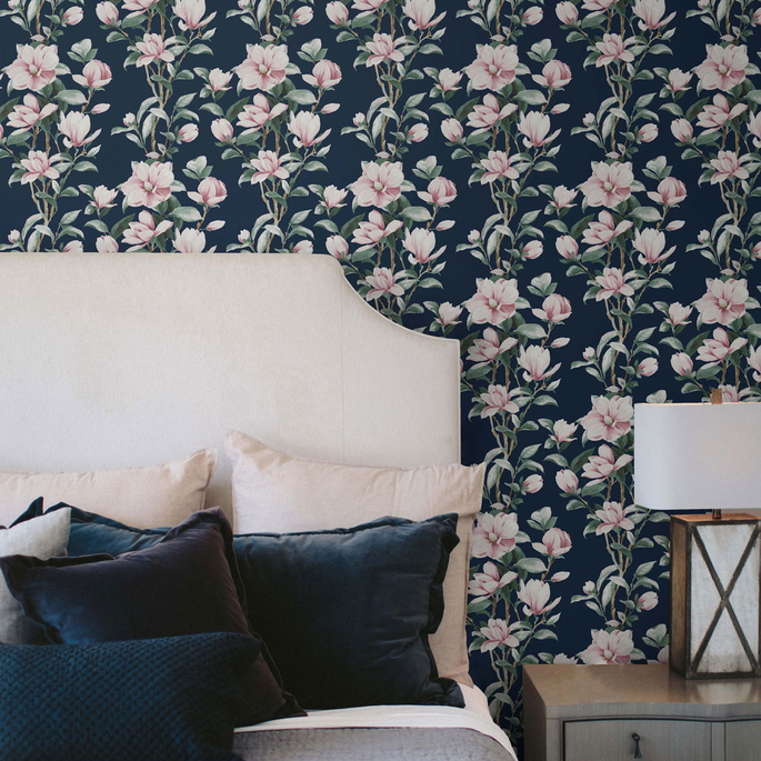 NextWall Peel &amp; Stick Magnolia Trail Navy &amp; Blush Wallpaper image 4 of 4
