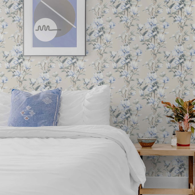 NextWall Peel &amp; Stick Magnolia Trail Linen &amp; French Blue Wallpaper image 3 of 4