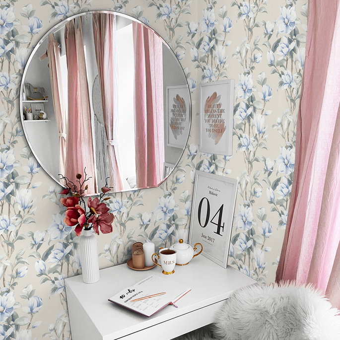 NextWall Peel &amp; Stick Magnolia Trail Linen &amp; French Blue Wallpaper image 4 of 4
