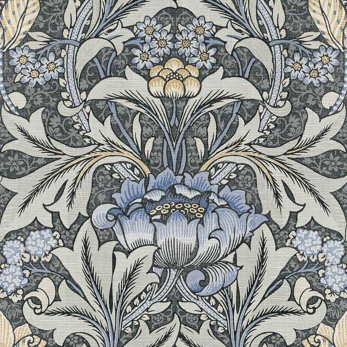 NextWall Peel &amp; Stick Morris Flower Charcoal &amp; Carolina Blue Wallpaper image 1 of 5