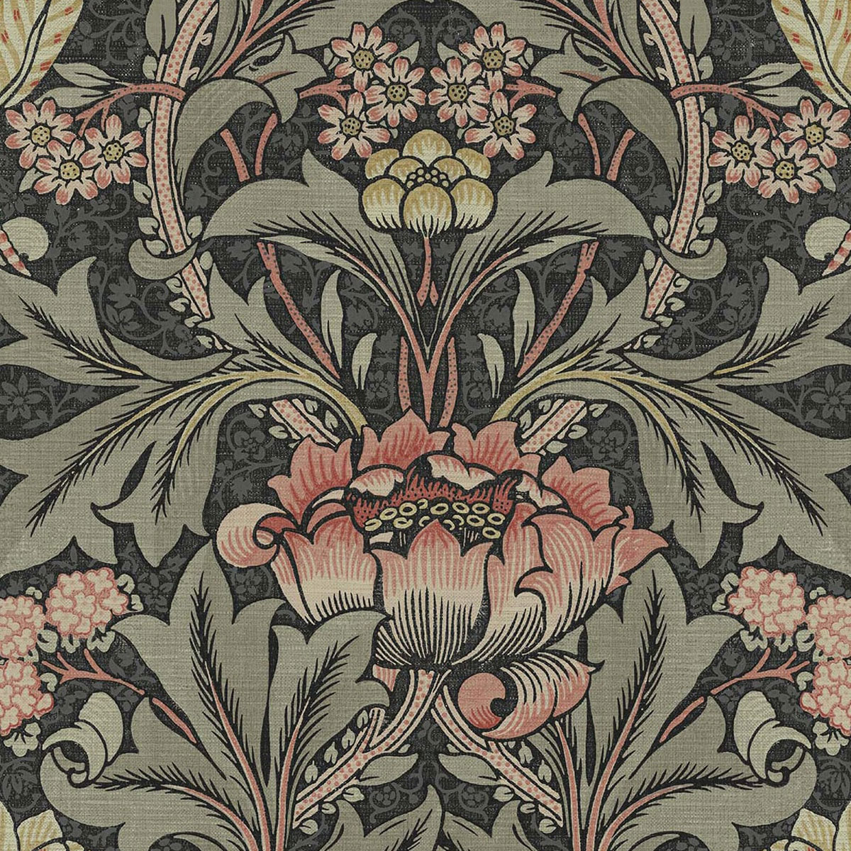 NextWall Peel & Stick Acanthus Floral Charcoal & Rosewood  