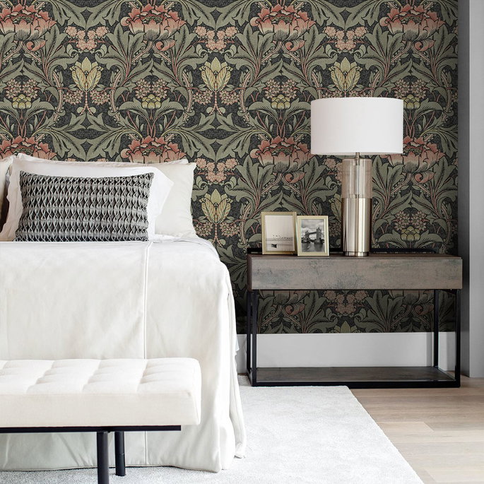 NextWall Peel &amp; Stick Acanthus Floral Charcoal &amp; Rosewood Wallpaper image 3 of 4