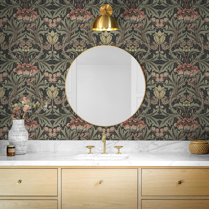 NextWall Peel &amp; Stick Acanthus Floral Charcoal &amp; Rosewood Wallpaper image 4 of 4