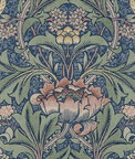 NextWall Peel & Stick Morris Flower Denim Blue & Salmon Wallpaper