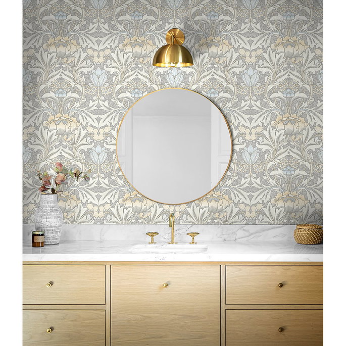 NextWall Peel &amp; Stick Morris Flower Daydream Grey &amp; Pearl Blue Wallpaper image 3 of 5