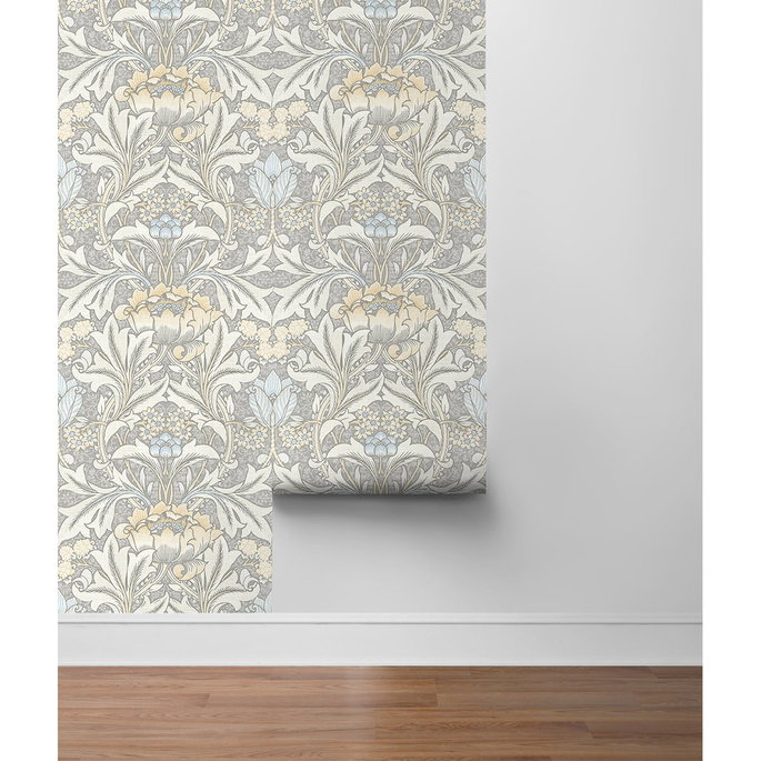 NextWall Peel &amp; Stick Morris Flower Daydream Grey &amp; Pearl Blue Wallpaper image 5 of 5