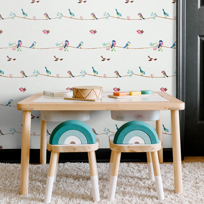 NextWall Peel &amp; Stick Sweet Tweet Multicolored Wallpaper image 3 of 4
