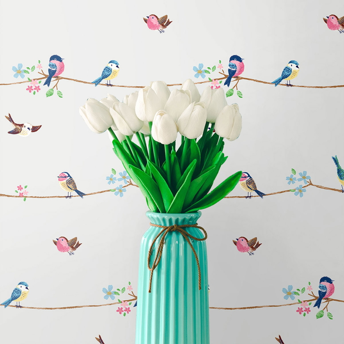 NextWall Peel &amp; Stick Sweet Tweet Multicolored Wallpaper image 4 of 4