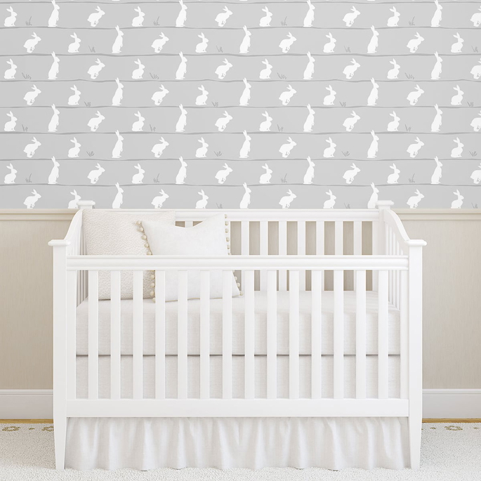 NextWall Peel &amp; Stick Bunny Trail Daydream Grey Wallpaper image 3 of 4