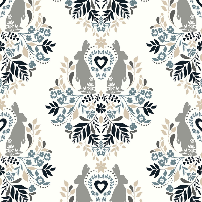 NextWall Peel &amp; Stick Spring Damask Bluestone &amp; Grey Wallpaper image 1 of 4