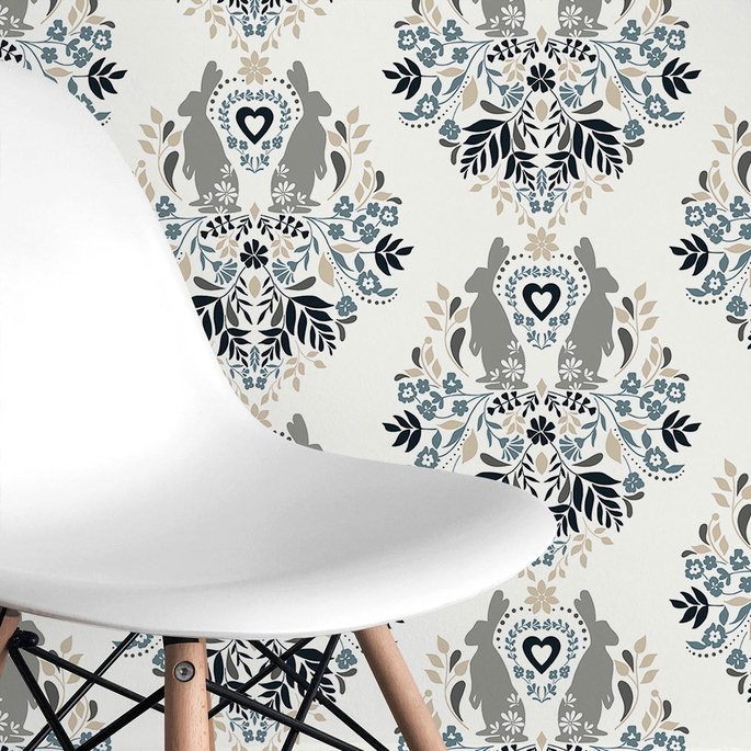NextWall Peel &amp; Stick Spring Damask Bluestone &amp; Grey Wallpaper image 3 of 4
