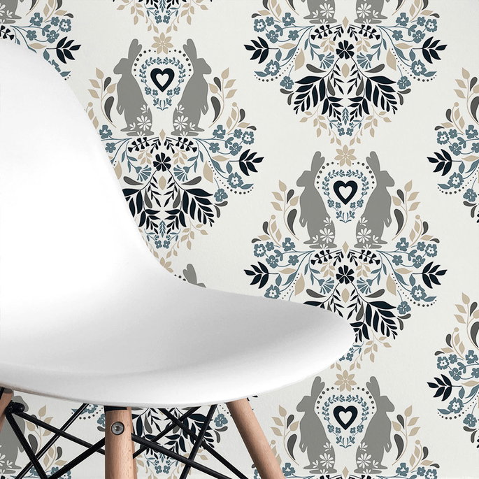 NextWall Peel &amp; Stick Spring Damask Bluestone &amp; Grey Wallpaper image 3 of 4