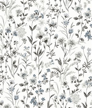NextWall Peel & Stick Wildflowers  Charcoal & Bluestone Wallpaper