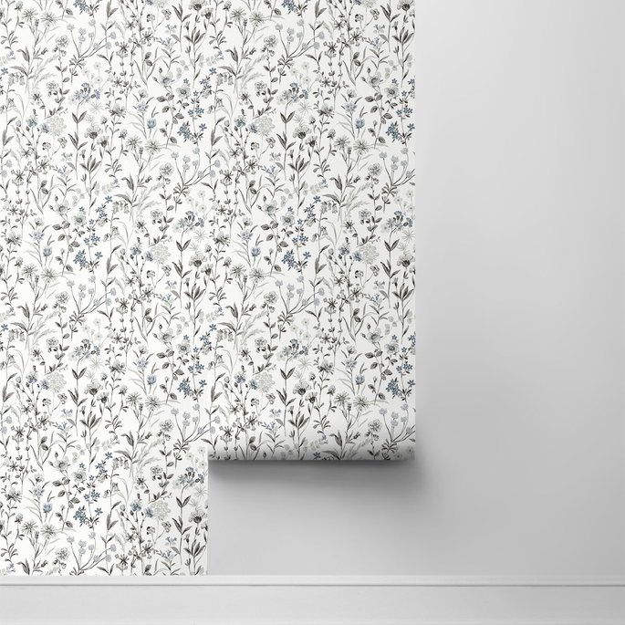NextWall Peel &amp; Stick Wildflowers  Charcoal &amp; Bluestone Wallpaper image 2 of 3