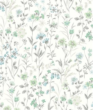 NextWall Peel & Stick Wildflowers Dew Drop & Spring Green Wallpaper