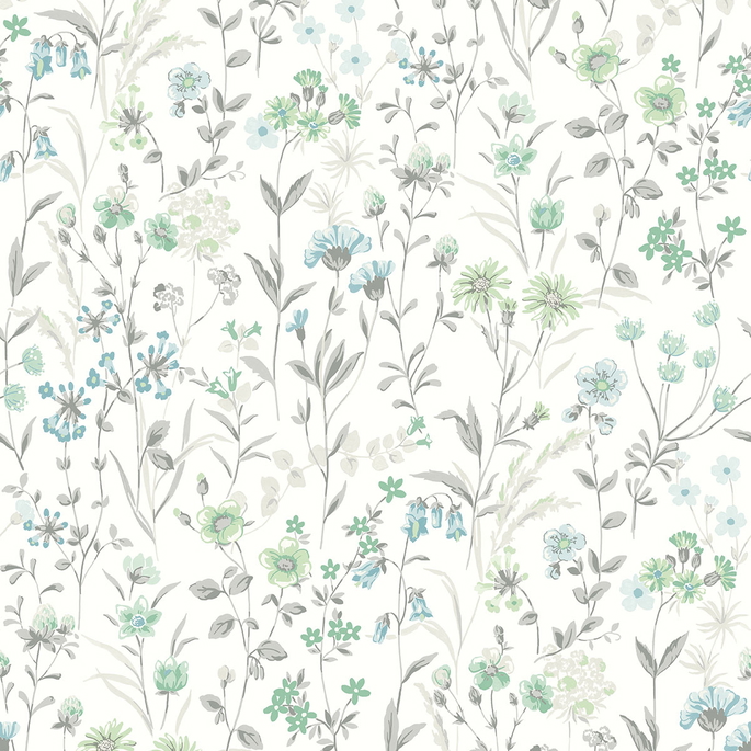 NextWall Peel &amp; Stick Wildflowers Dew Drop &amp; Spring Green Wallpaper image 1 of 3