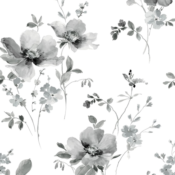 NextWall Peel &amp; Stick Watercolor Windflower Inkwell &amp; Heather Wallpaper image 1 of 4