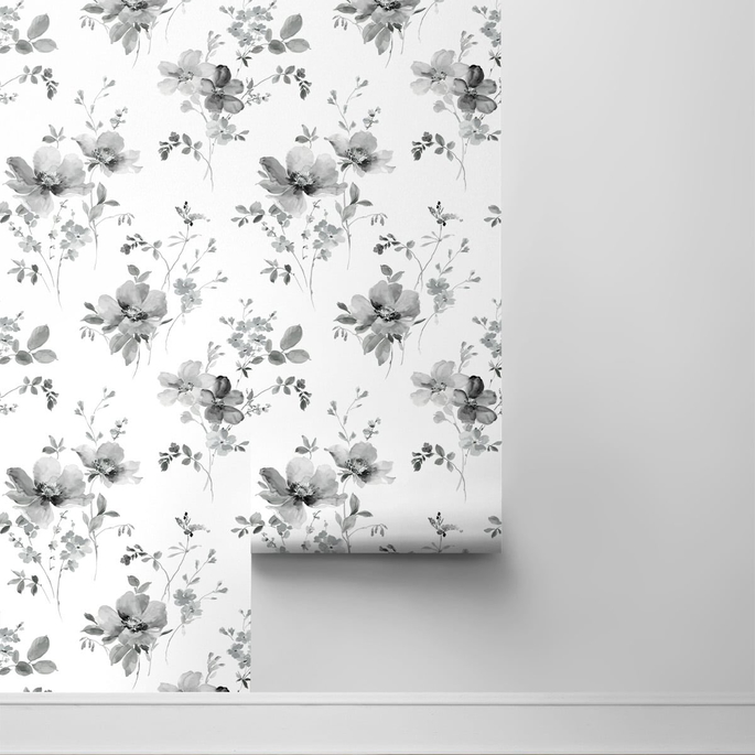 NextWall Peel &amp; Stick Watercolor Windflower Inkwell &amp; Heather Wallpaper image 2 of 4