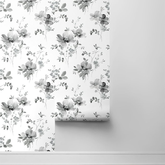 NextWall Peel &amp; Stick Watercolor Windflower Inkwell &amp; Heather Wallpaper image 2 of 4