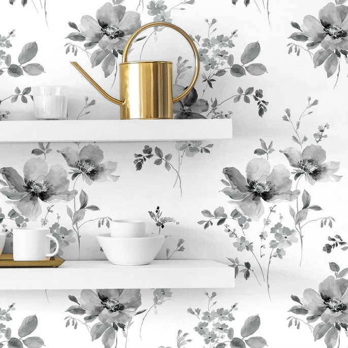 NextWall Peel &amp; Stick Watercolor Windflower Inkwell &amp; Heather Wallpaper image 3 of 4