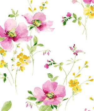 NextWall Peel & Stick Watercolor Windflower Cerise Pink & Marigold Wallpaper